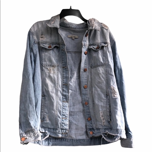 Refuge size 1X blue jean denim distressed jacket - Picture 3 of 8